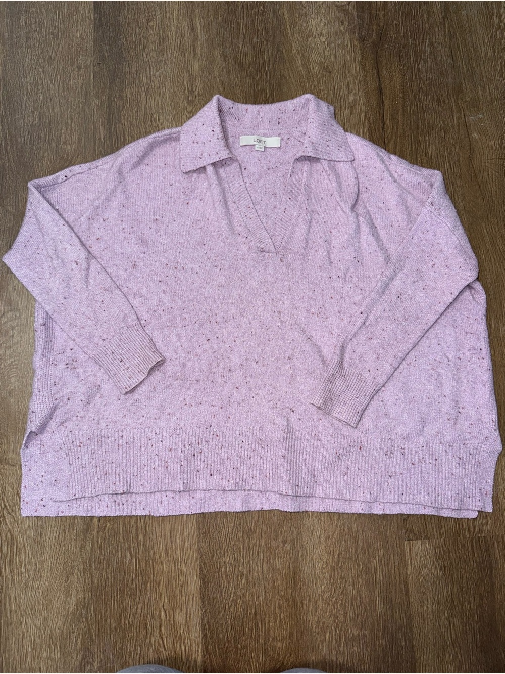 LOFT Women’s Purple Speckled Collared V-Neck Knit Pullover Sweater XS
